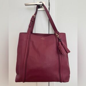 kate spade Burgundy Pebbled Leather Tote with Tassel